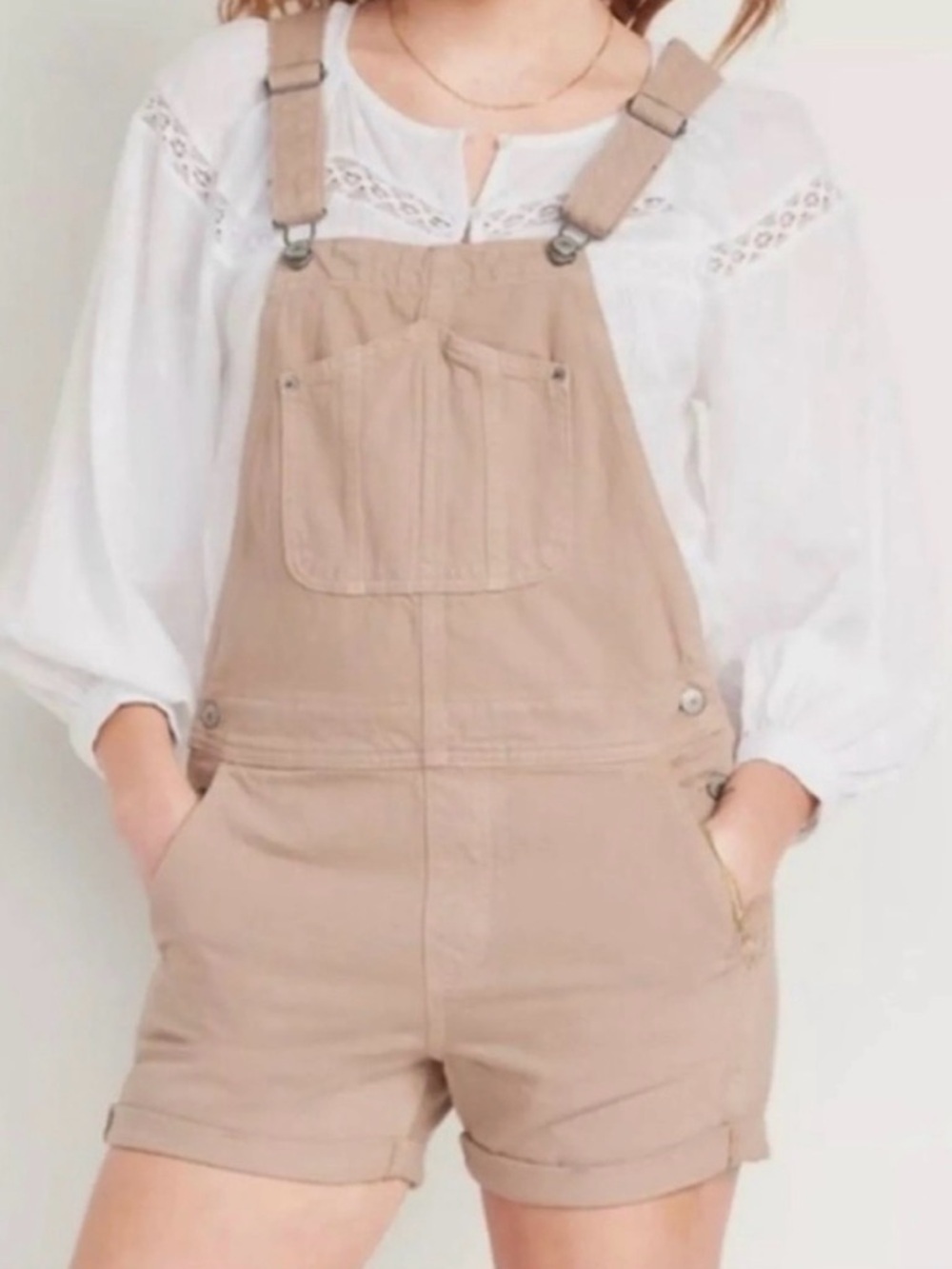 Old Navy Tan Denim Shortalls / Overalls - Size Medium tan summer classic comfy